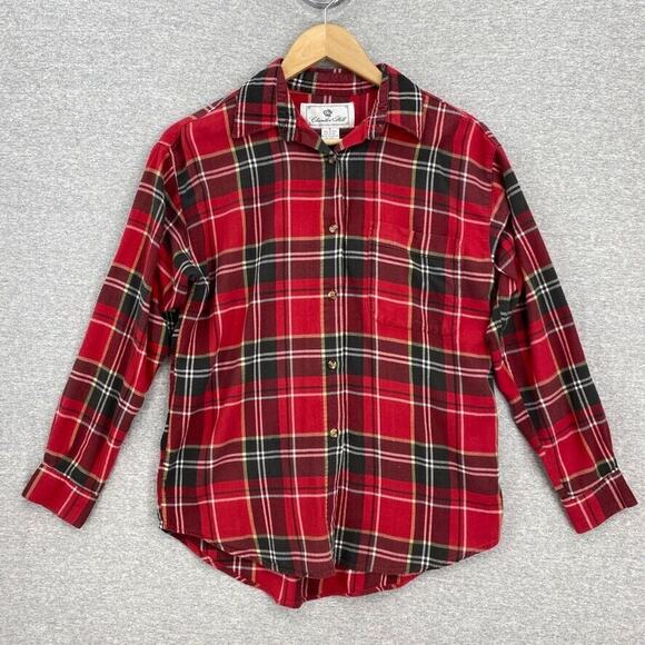 Chandler Hill Blouse Womens Small Red Plaid Long Sleeve Button Up Collar Pocket - Picture 1 of 12